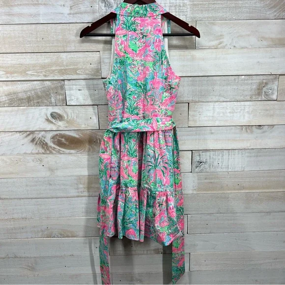Lilly Pulitzer Dress Size 0 Pink Flamingo Halter Preppy Beach Coastal Fit Flare - Picture 11 of 16